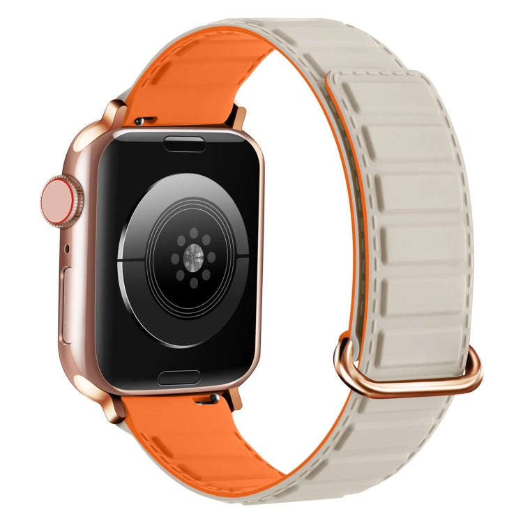 For Apple Watch Series 8 45mm  Reverse Buckle Magnetic Silicone Watch Band(Rose Buckle Starlight ...