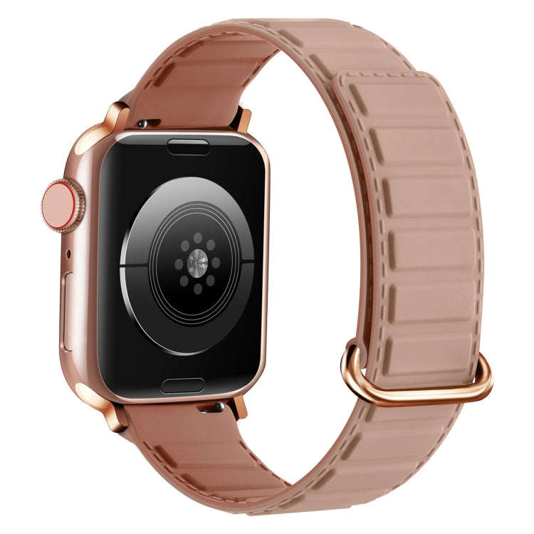 For Apple Watch Series 8 45mm  Reverse Buckle Magnetic Silicone Watch Band(Rose Buckle Pink)