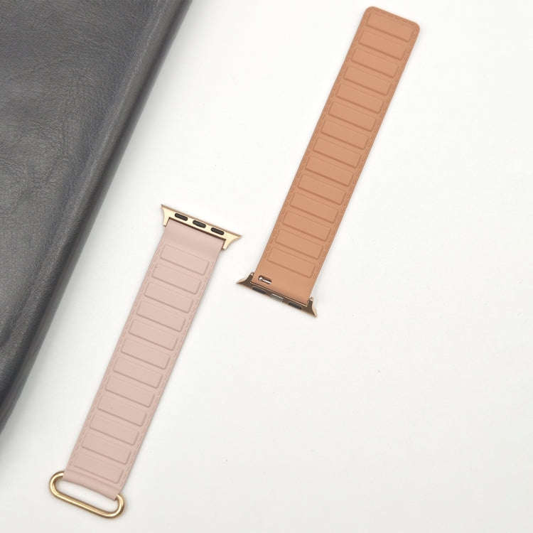 For Apple Watch Series 8 45mm  Reverse Buckle Magnetic Silicone Watch Band(Rose Buckle Pink)