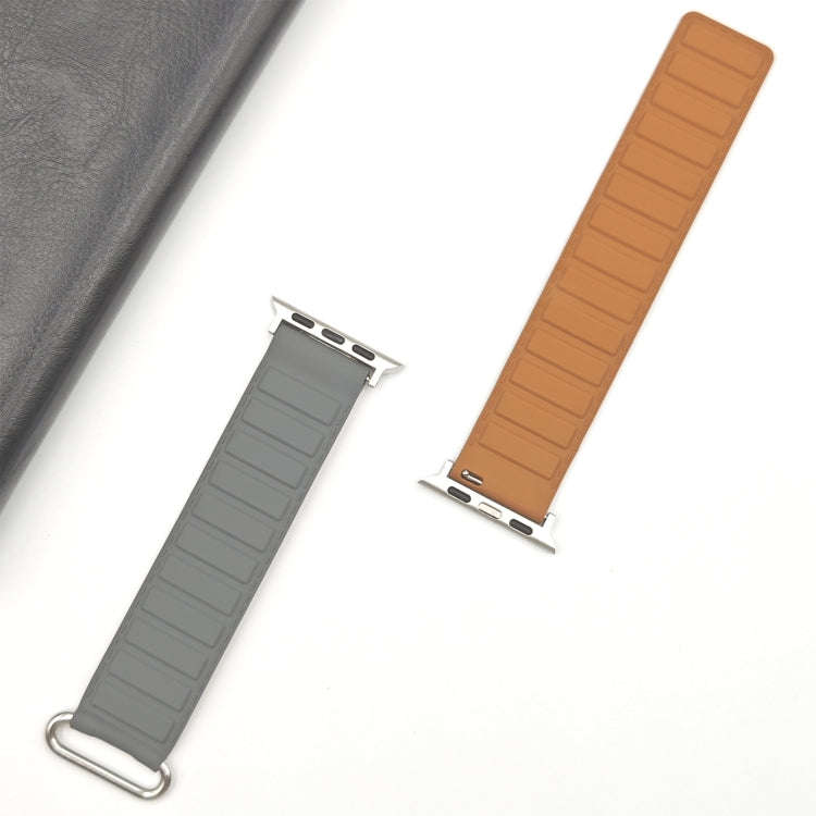 For Apple Watch SE 2022 40mm Reverse Buckle Magnetic Silicone Watch Band(Silver Buckle Grey Brown)