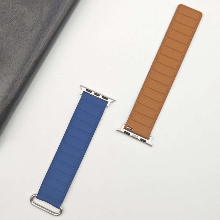 For Apple Watch SE 2022 40mm Reverse Buckle Magnetic Silicone Watch Band(Silver Buckle Blue)