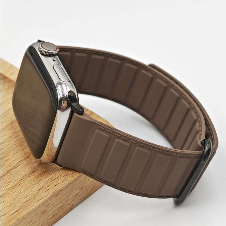 For Apple Watch SE 40mm Reverse Buckle Magnetic Silicone Watch Band(Black Buckle Coffee)