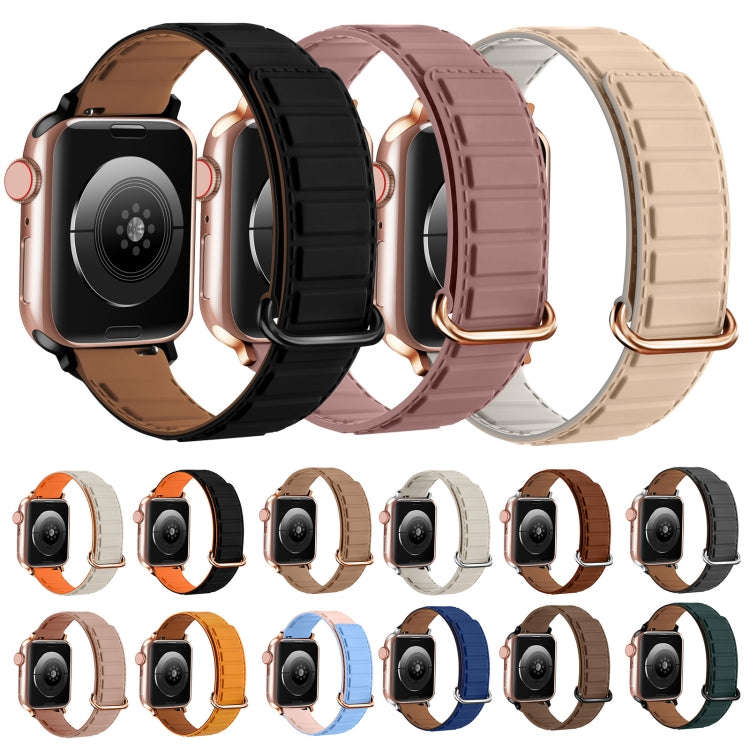 For Apple Watch SE 2022 40mm Reverse Buckle Magnetic Silicone Watch Band(Silver Buckle Starlight)