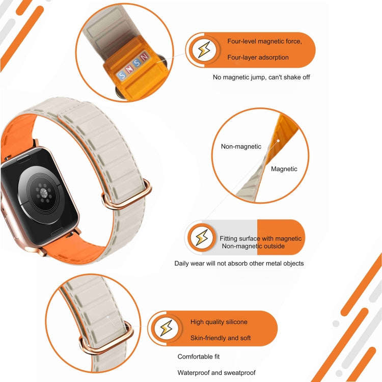 For Apple Watch SE 2022 40mm Reverse Buckle Magnetic Silicone Watch Band(Silver Buckle Starlight)