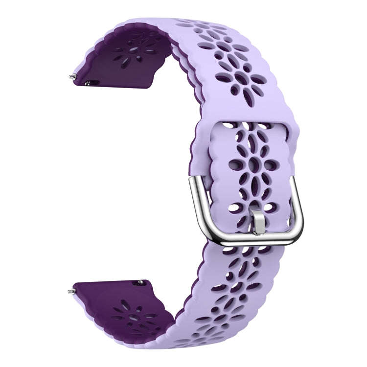 For Samsung Galaxy Watch 6 / 6 Classic Two Color Plum Blossom Hollowed Silicone Watch Band(Lilac+...