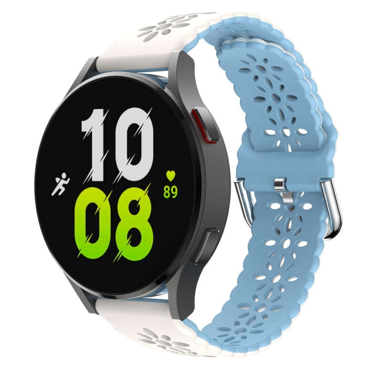 For Samsung Galaxy Watch 6 / 6 Classic Two Color Plum Blossom Hollowed Silicone Watch Band(White+...