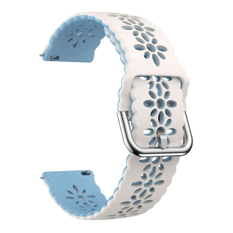 For Samsung Galaxy Watch 6 / 6 Classic Two Color Plum Blossom Hollowed Silicone Watch Band(White+...