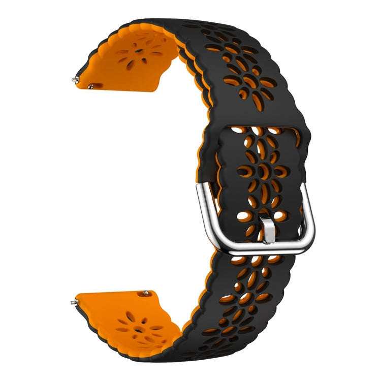 For Samsung Galaxy Watch 6 / 6 Classic Two Color Plum Blossom Hollowed Silicone Watch Band(Black+...