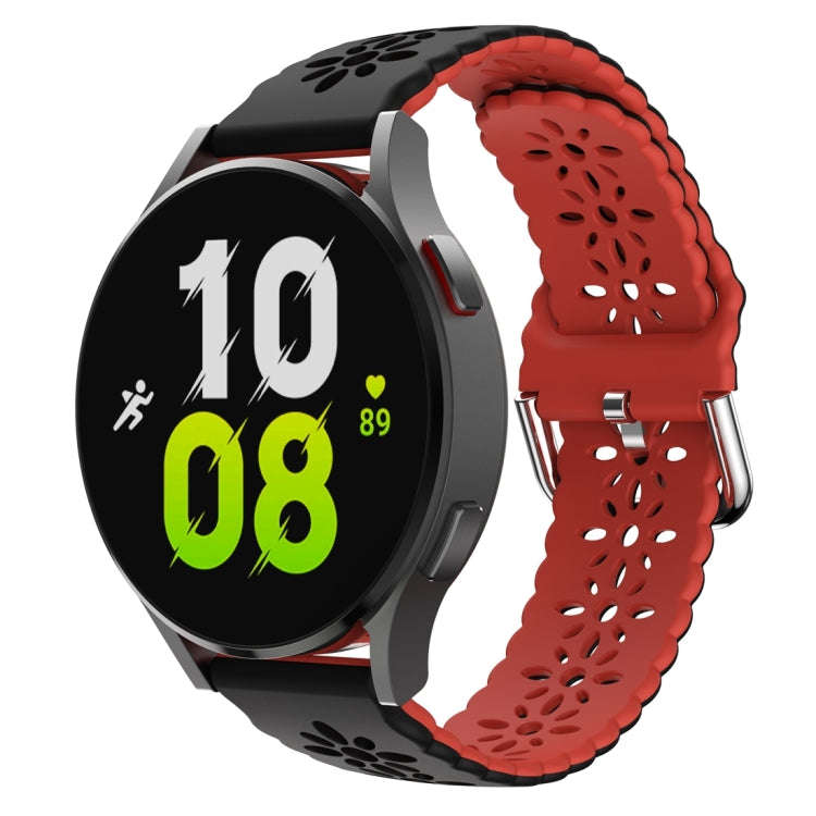 For Samsung Galaxy Watch 6 / 6 Classic Two Color Plum Blossom Hollowed Silicone Watch Band(Black+...