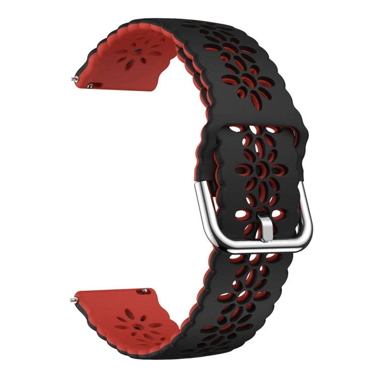 For Samsung Galaxy Watch 6 / 6 Classic Two Color Plum Blossom Hollowed Silicone Watch Band(Black+...