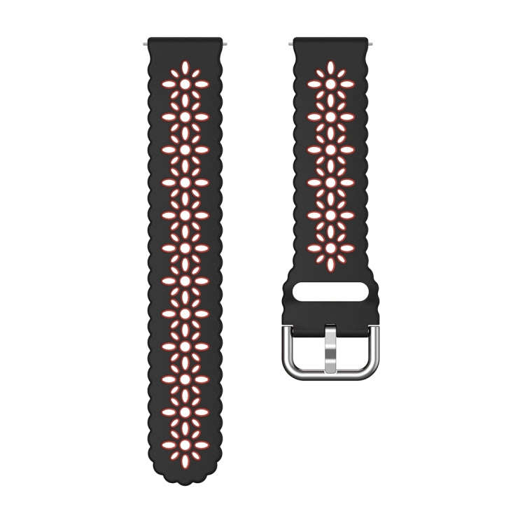 For Samsung Galaxy Watch 6 / 6 Classic Two Color Plum Blossom Hollowed Silicone Watch Band(Black+...