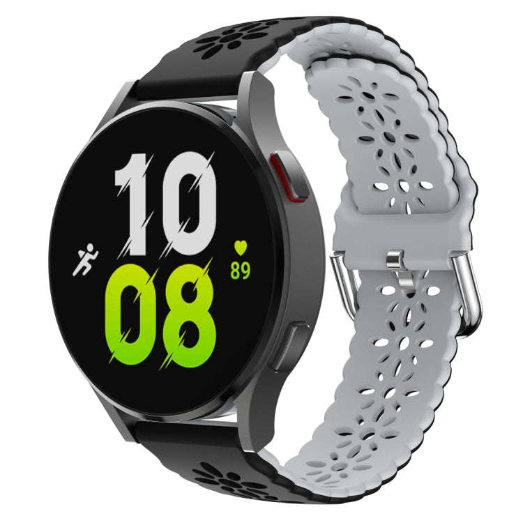 For Samsung Galaxy Watch 6 / 6 Classic Two Color Plum Blossom Hollowed Silicone Watch Band(Black+...