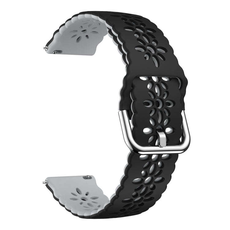 For Samsung Galaxy Watch 6 / 6 Classic Two Color Plum Blossom Hollowed Silicone Watch Band(Black+...