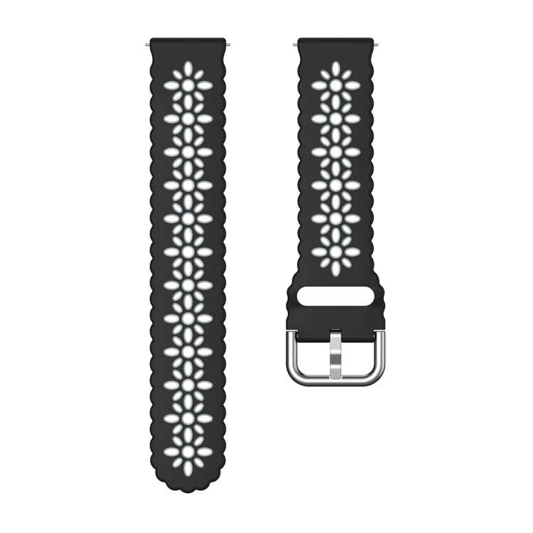For Samsung Galaxy Watch 6 / 6 Classic Two Color Plum Blossom Hollowed Silicone Watch Band(Black+...