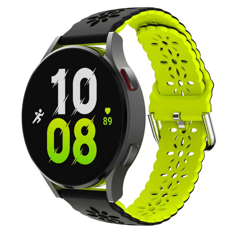 For Samsung Galaxy Watch 6 / 6 Classic Two Color Plum Blossom Hollowed Silicone Watch Band(Black+...