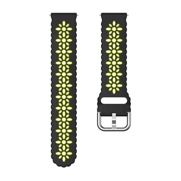 For Samsung Galaxy Watch 6 / 6 Classic Two Color Plum Blossom Hollowed Silicone Watch Band(Black+...
