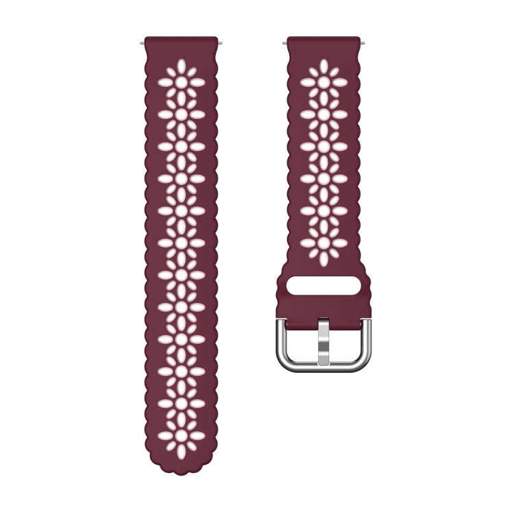 For Samsung Galaxy Watch 6 / 6 Classic Two Color Plum Blossom Hollowed Silicone Watch Band(Wine R...