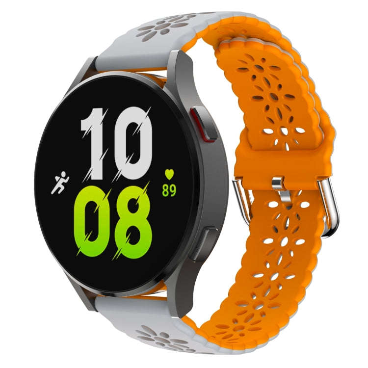 For Samsung Galaxy Watch 6 / 6 Classic Two Color Plum Blossom Hollowed Silicone Watch Band(Light ...