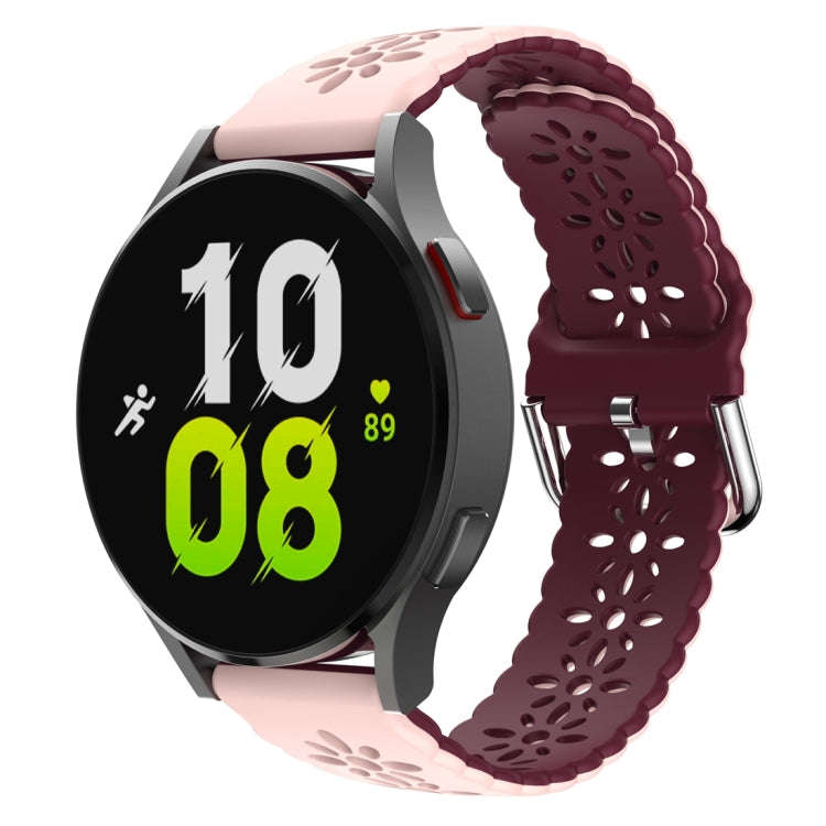 For Samsung Galaxy Watch 6 / 6 Classic Two Color Plum Blossom Hollowed Silicone Watch Band(Pink+W...