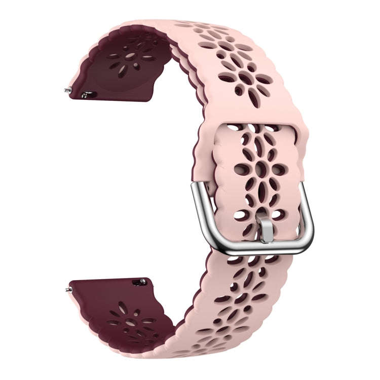 For Samsung Galaxy Watch 6 / 6 Classic Two Color Plum Blossom Hollowed Silicone Watch Band(Pink+W...