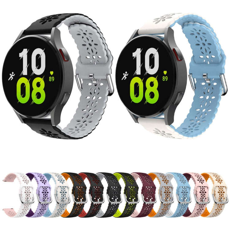 For Samsung Galaxy Watch 6 / 6 Classic Two Color Plum Blossom Hollowed Silicone Watch Band(Lilac+...