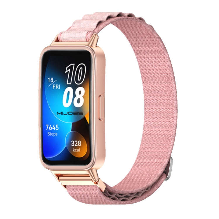 For Huawei Band 8 / 9 / 10 Mijobs Nylon Breathable Watch Band(Pink+Rose Gold)