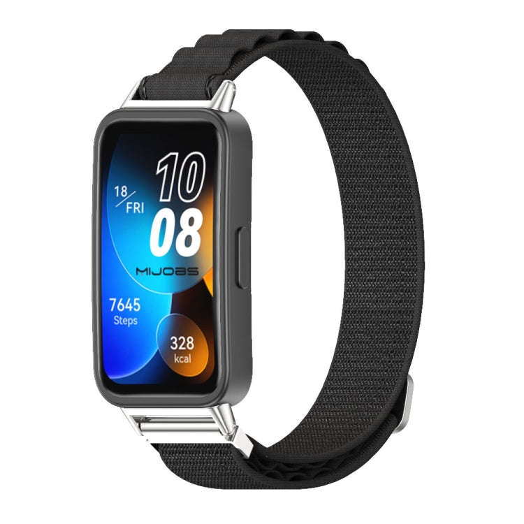 For Huawei Band 8 / 9 / 10 Mijobs Nylon Breathable Watch Band(Black+Silver)