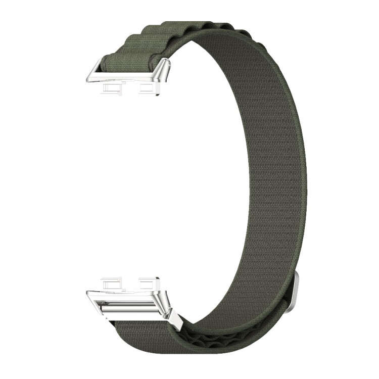 For Huawei Band 8 / 9 / 10 Mijobs Nylon Breathable Watch Band(Green+Silver)