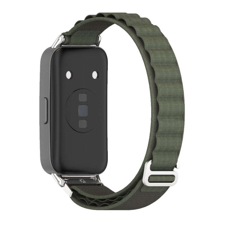 For Huawei Band 8 / 9 / 10 Mijobs Nylon Breathable Watch Band(Green+Silver)