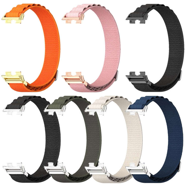 For Huawei Band 8 / 9 / 10 Mijobs Nylon Breathable Watch Band(Green+Silver)