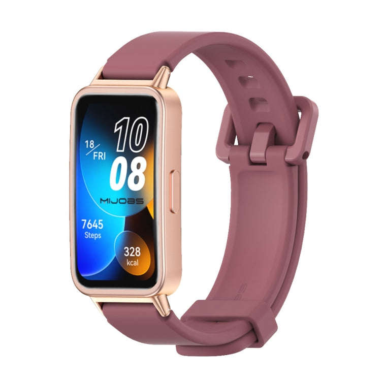 For Huawei Band 8 / 9 / 10 Mijobs Silicone Breathable Watch Band(Wine Red+Rose Gold)