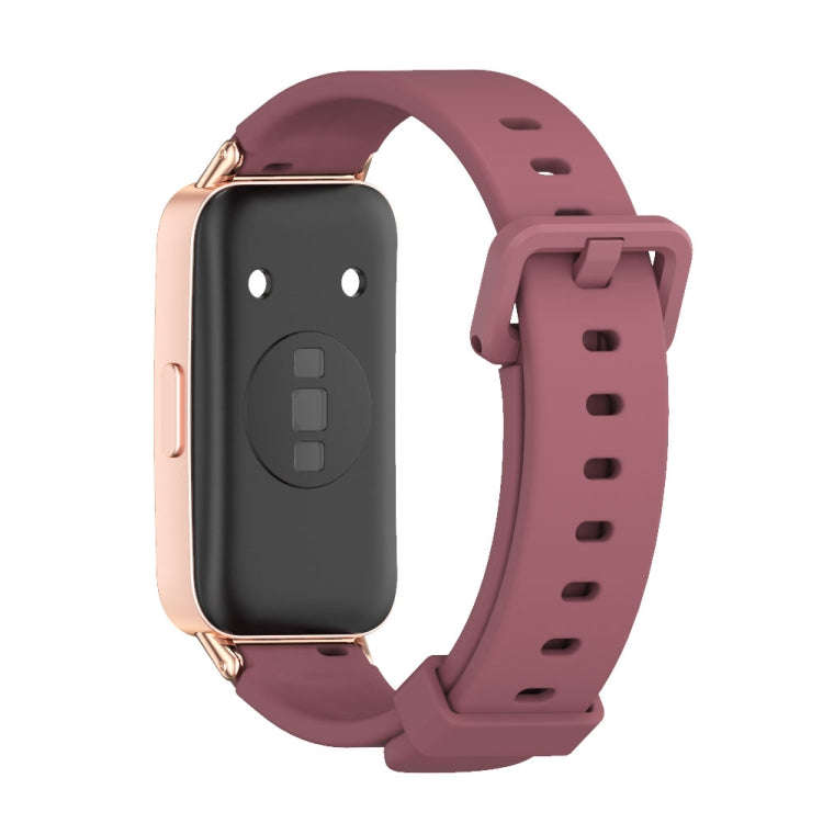 For Huawei Band 8 / 9 / 10 Mijobs Silicone Breathable Watch Band(Wine Red+Rose Gold)