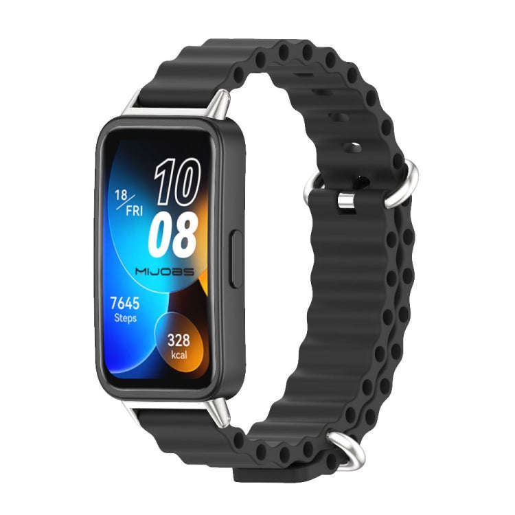 For Huawei Band 8 / 9 / 10 Mijobs Marine Silicone Breathable Watch Band(Black+Silver)