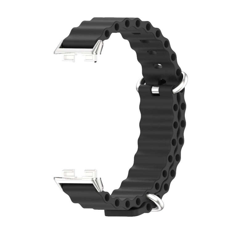 For Huawei Band 8 / 9 / 10 Mijobs Marine Silicone Breathable Watch Band(Black+Silver)