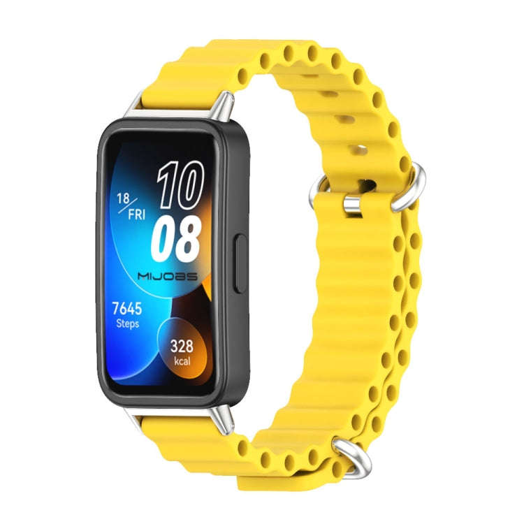 For Huawei Band 8 / 9 / 10 Mijobs Marine Silicone Breathable Watch Band(Yellow+Silver)