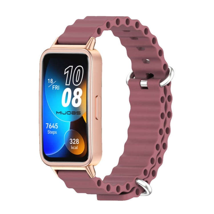 For Huawei Band 8 / 9 / 10 Mijobs Marine Silicone Breathable Watch Band(Wine Red+Rose Gold)