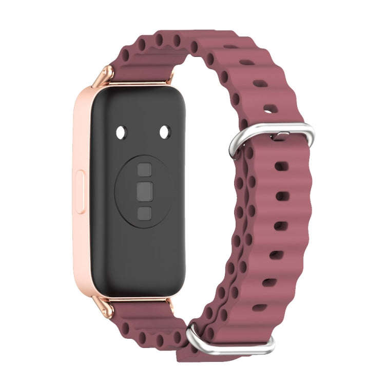 For Huawei Band 8 / 9 / 10 Mijobs Marine Silicone Breathable Watch Band(Wine Red+Rose Gold)