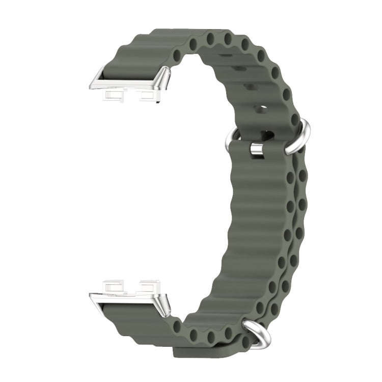 For Huawei Band 8 / 9 / 10 Mijobs Marine Silicone Breathable Watch Band(Khaki Green+Silver)