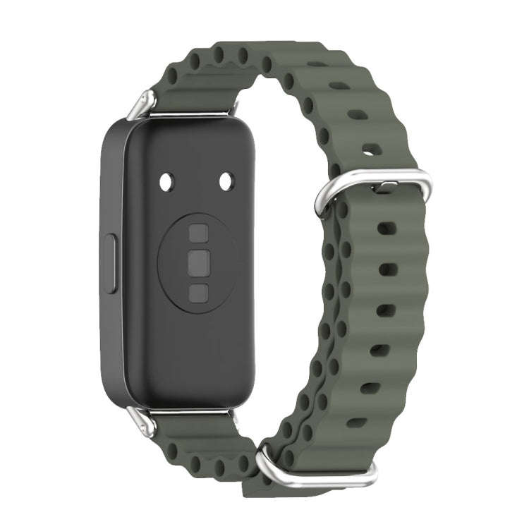 For Huawei Band 8 / 9 / 10 Mijobs Marine Silicone Breathable Watch Band(Khaki Green+Silver)