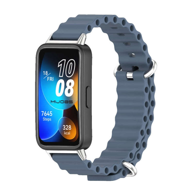 For Huawei Band 8 / 9 / 10 Mijobs Marine Silicone Breathable Watch Band(Space Blue+Silver)