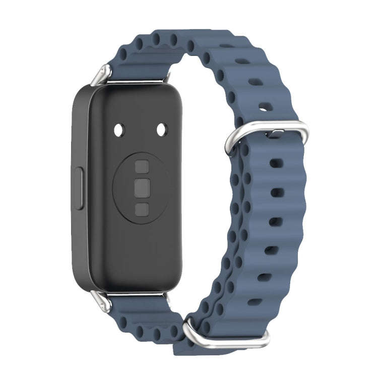 For Huawei Band 8 / 9 / 10 Mijobs Marine Silicone Breathable Watch Band(Space Blue+Silver)