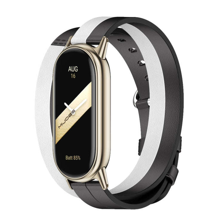 For Xiaomi Mi Band 8 / 9 / 9 NFC Mijobs Double-Loop Leather Watch Band(Black+White+Light Gold)