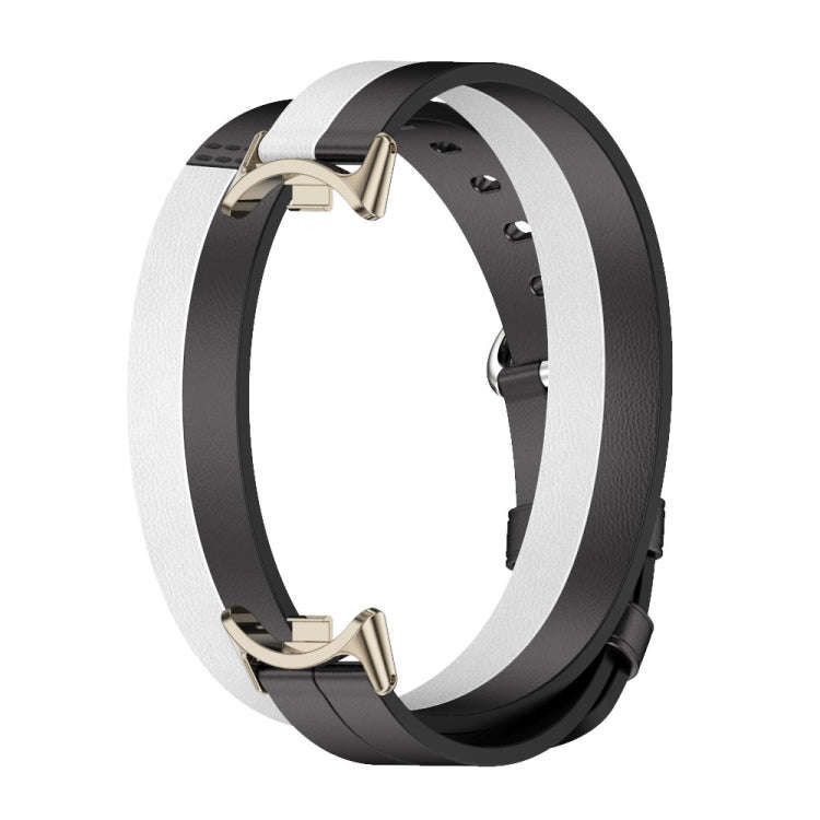 For Xiaomi Mi Band 8 / 9 / 9 NFC Mijobs Double-Loop Leather Watch Band(Black+White+Light Gold)