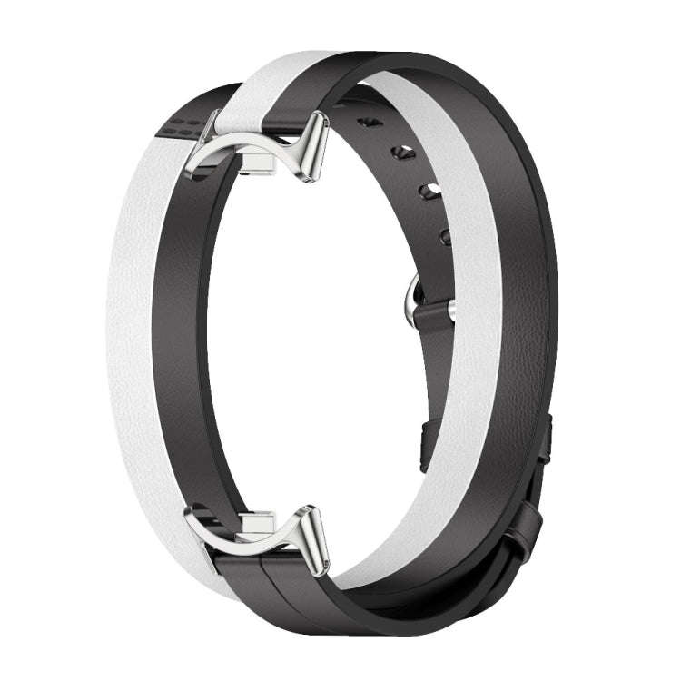 For Xiaomi Mi Band 8 / 9 / 9 NFC Mijobs Double-Loop Leather Watch Band(Black+White+Silver)
