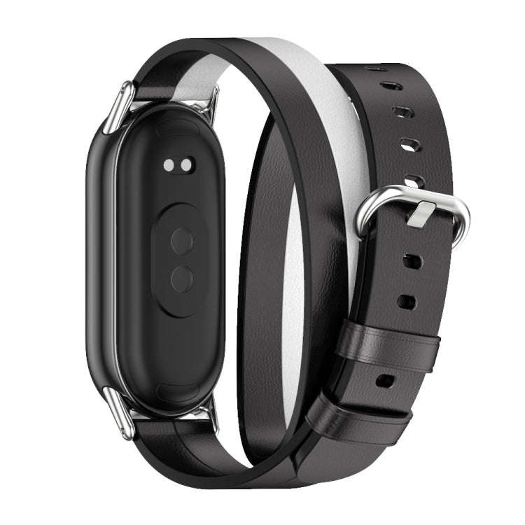 For Xiaomi Mi Band 8 / 9 / 9 NFC Mijobs Double-Loop Leather Watch Band(Black+White+Silver)