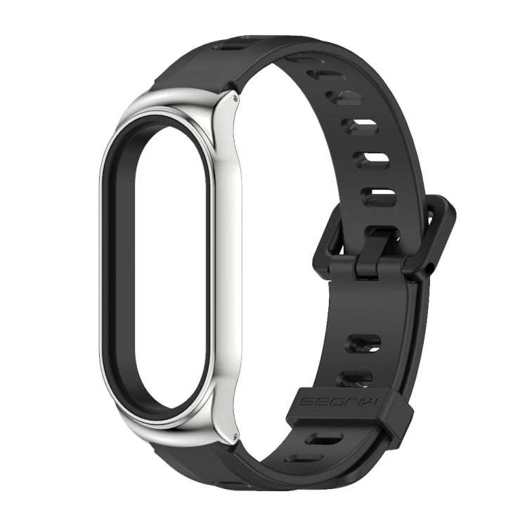 For Xiaomi Mi Band 8 Mijobs CS Case Flat Hole Silicone Watch Band(Black Silver)