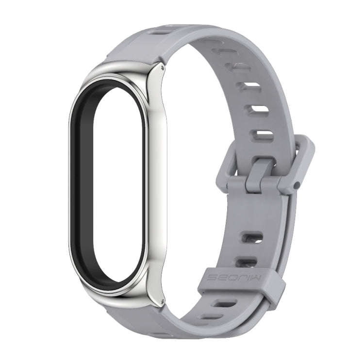 For Xiaomi Mi Band 8 Mijobs CS Case Flat Hole Silicone Watch Band(Grey Silver)
