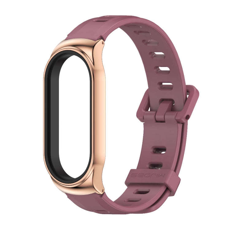 For Xiaomi Mi Band 8 Mijobs CS Case Flat Hole Silicone Watch Band(Wine Red Rose Gold)