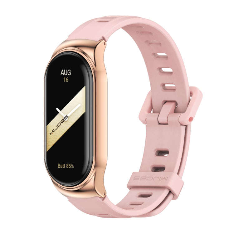 For Xiaomi Mi Band 8 Mijobs CS Case Flat Hole Silicone Watch Band(Pink Rose Gold)