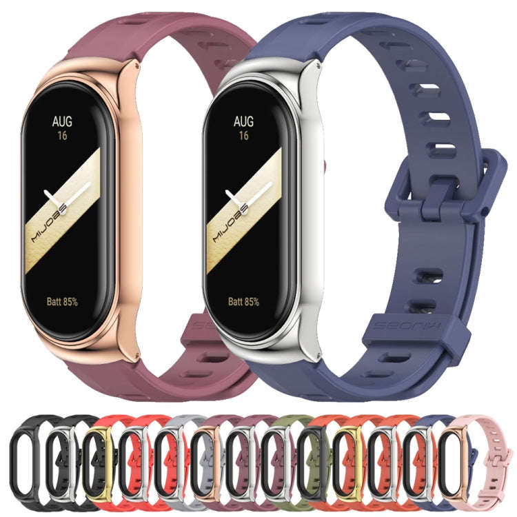 For Xiaomi Mi Band 8 Mijobs CS Case Flat Hole Silicone Watch Band(Army Green Silver)